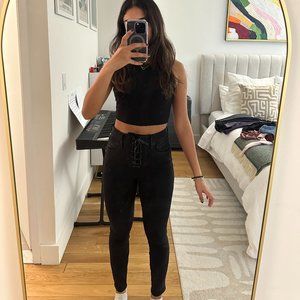 Good American Good Waist Waxed Lace Up Jeans